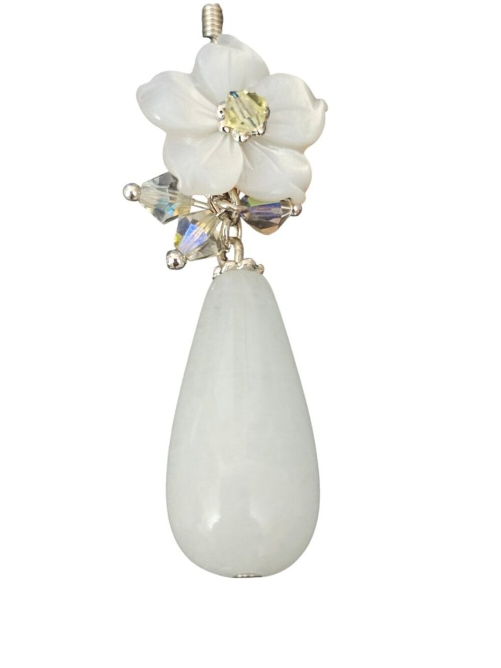 Handmade White Flower Drop Earrings Crystal Beaded Dangle Teardrop Elegant... - Picture 5 of 6